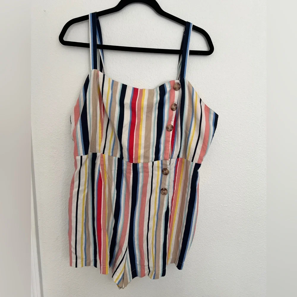 Forever 21 Women’s Striped Romper 2X Multicolor Rainbow Buttons Plus Size - Picture 3 of 12